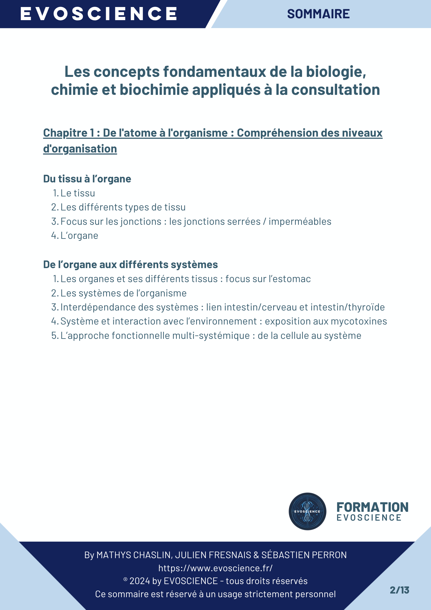 Sommaire chapitre 2