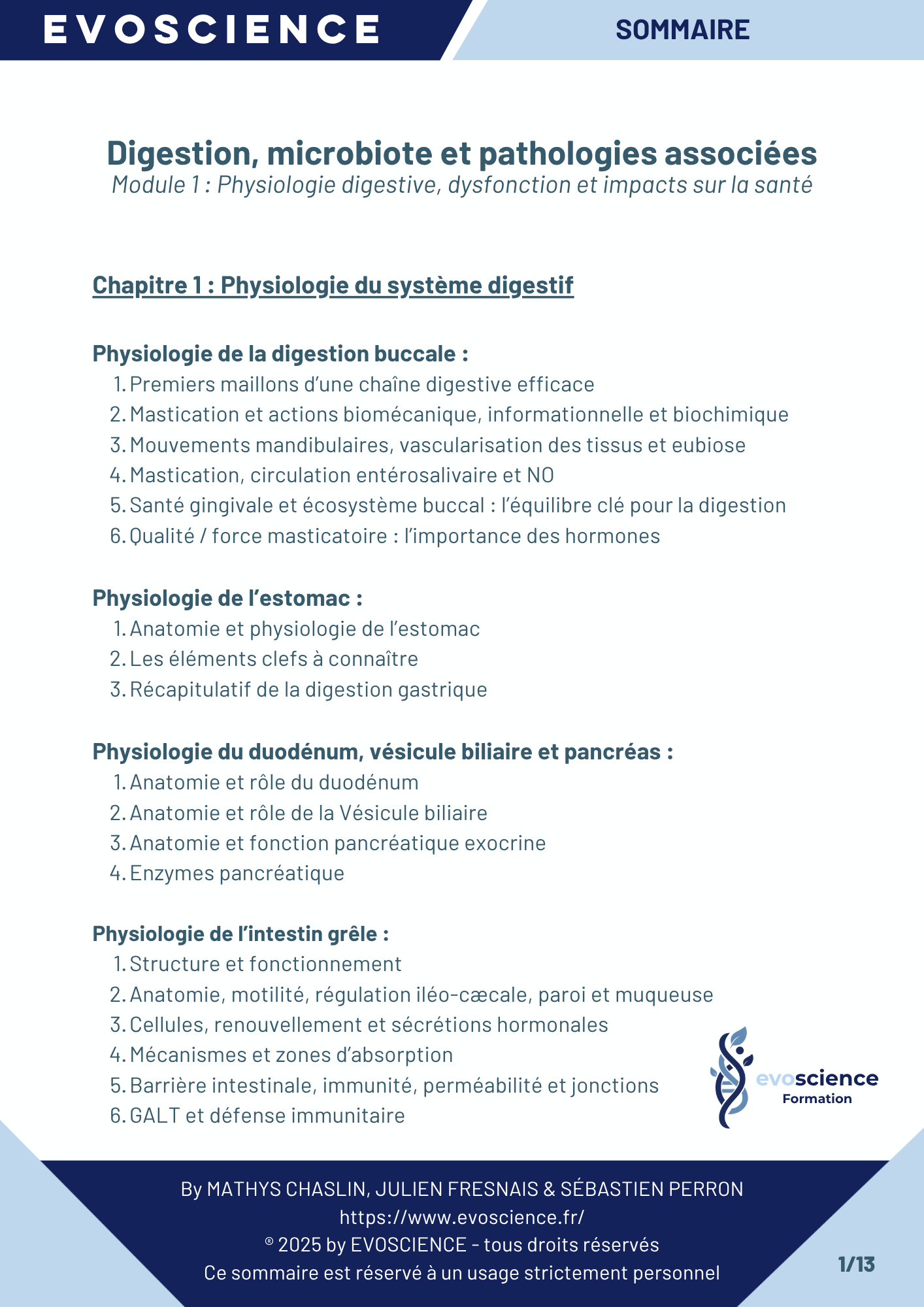 Sommaire chapitre 1