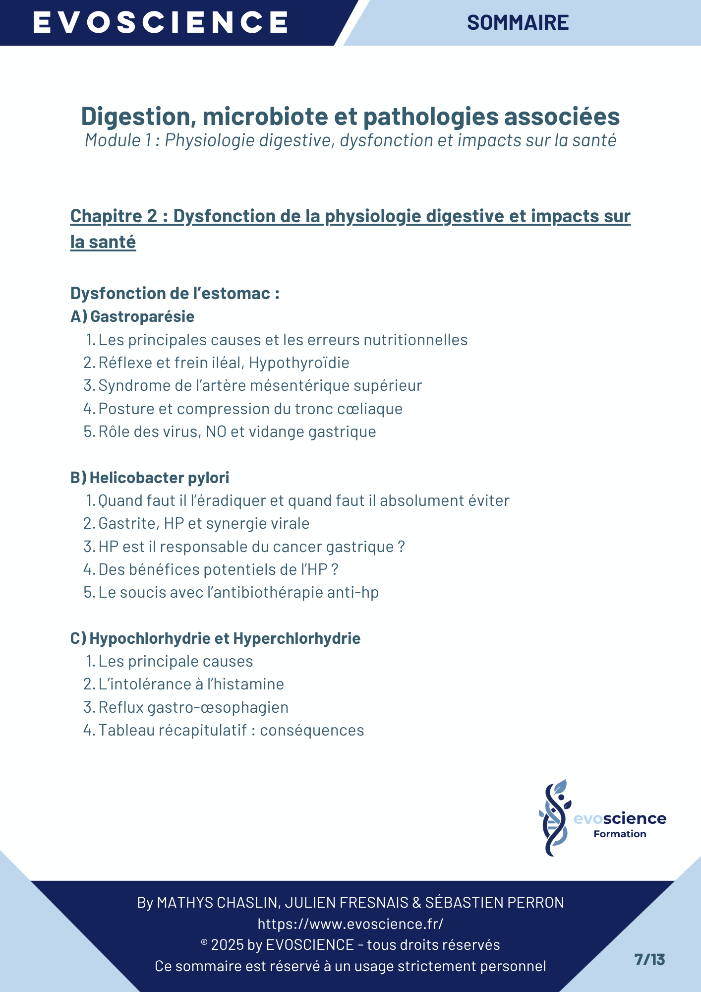 Sommaire chapitre 7